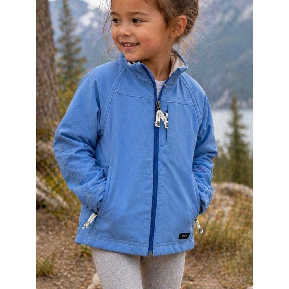 REI Girls Softshell Jacket Blue XS 4/5 Lightweight Windbreaker Fleece Lined